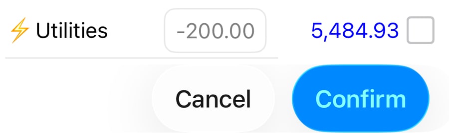 Foreseenly confirmation screen after adjusting a utility bill amount.