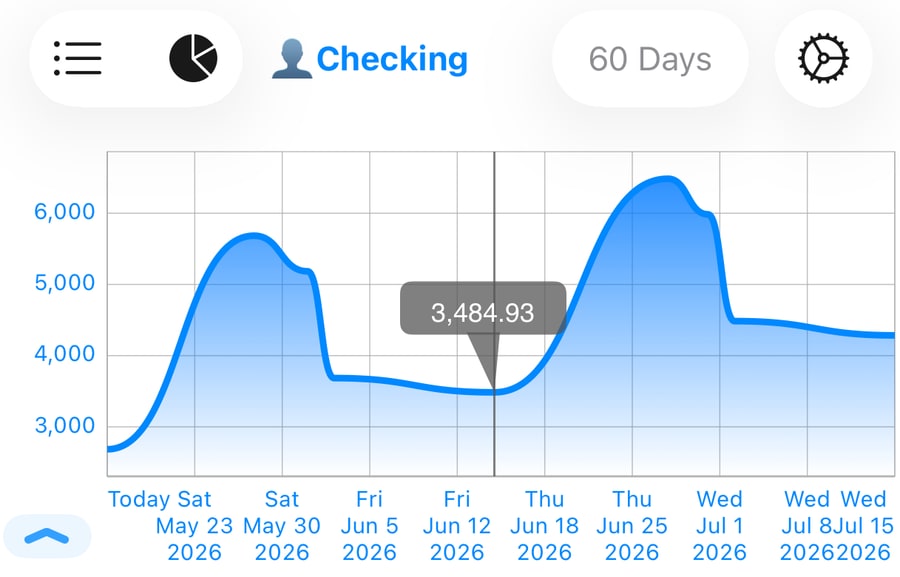 Foreseenly checking forecast graph showing a healthy future balance over time